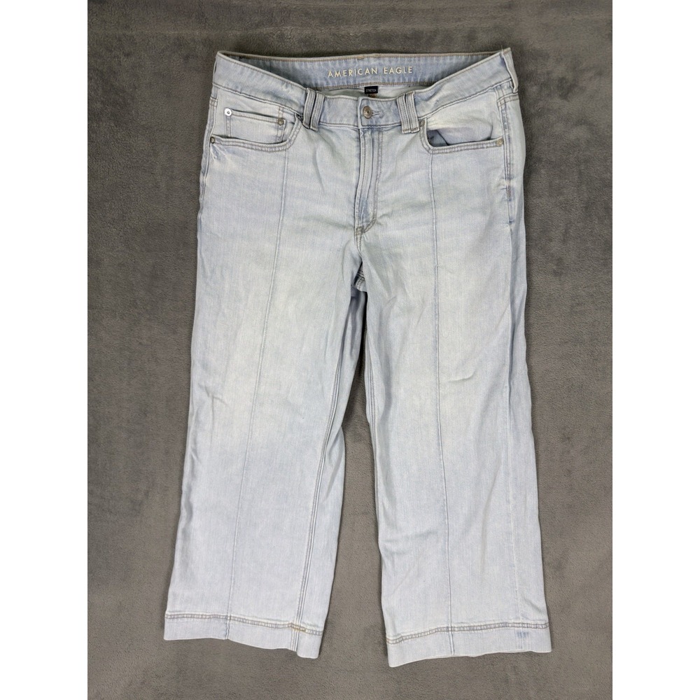 American Eagle Jeans Womens 12 Blue Light Wash Denim Low Rise Baggy Wide Leg